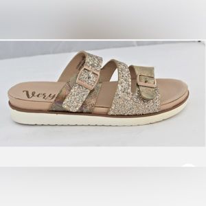Very G Wild Side Strappy Buckle Glitter Sandals Size 7